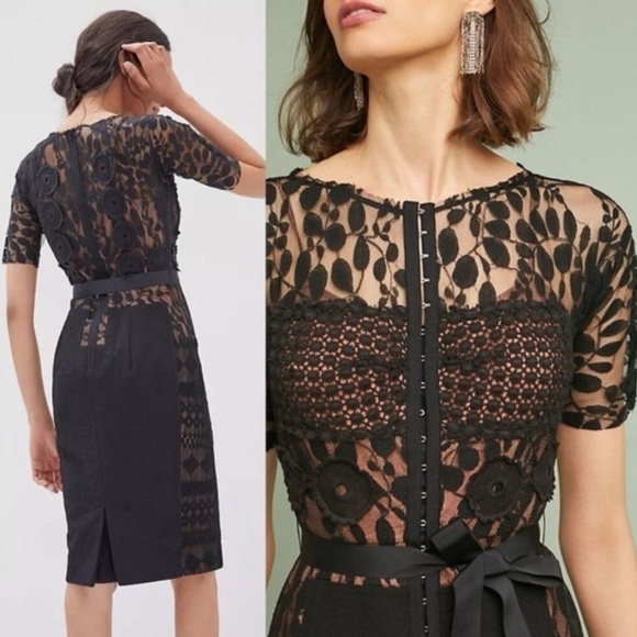 ANTHROPOLOGIE x BYRON LARS •RARE• Beguile Navy Blue Carissima Lace Dress Size 2P - Picture 6 of 14